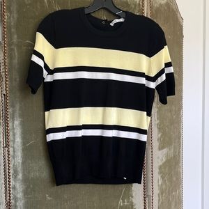 Striped shirt sleeve light knit sweater